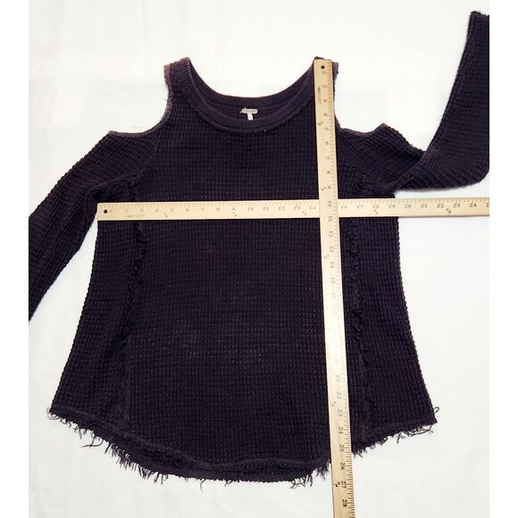 Free People Sunset Black Cold Sweater XS Distressed Washed Out 100% Cotton - Picture 6 of 9